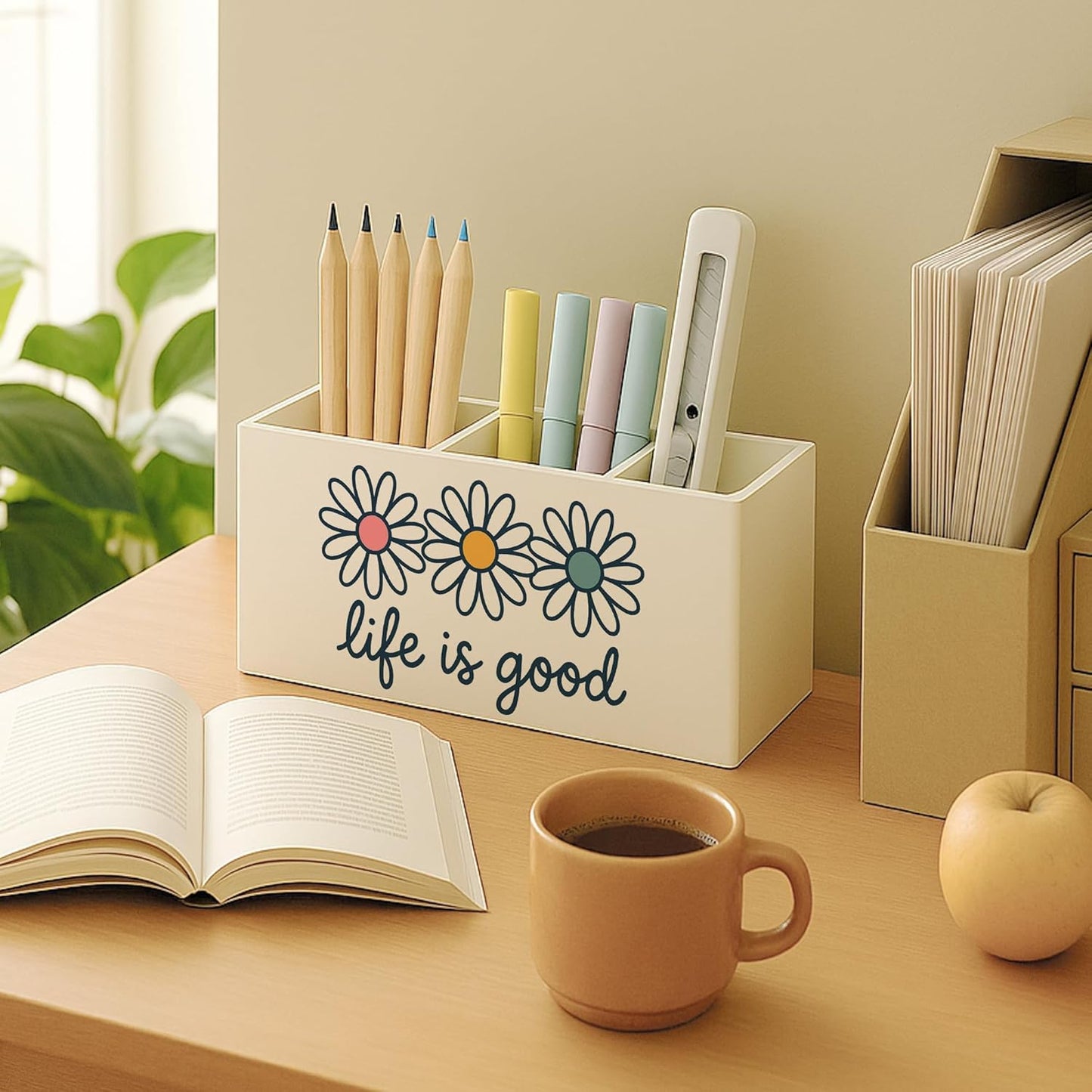 Boho Floral Mental Health Pen Holder for Desk, Special Education Classroom Must Haves, Inspirational Autism ADHD Awareness Pencil Holder for Classroom Therapy Office