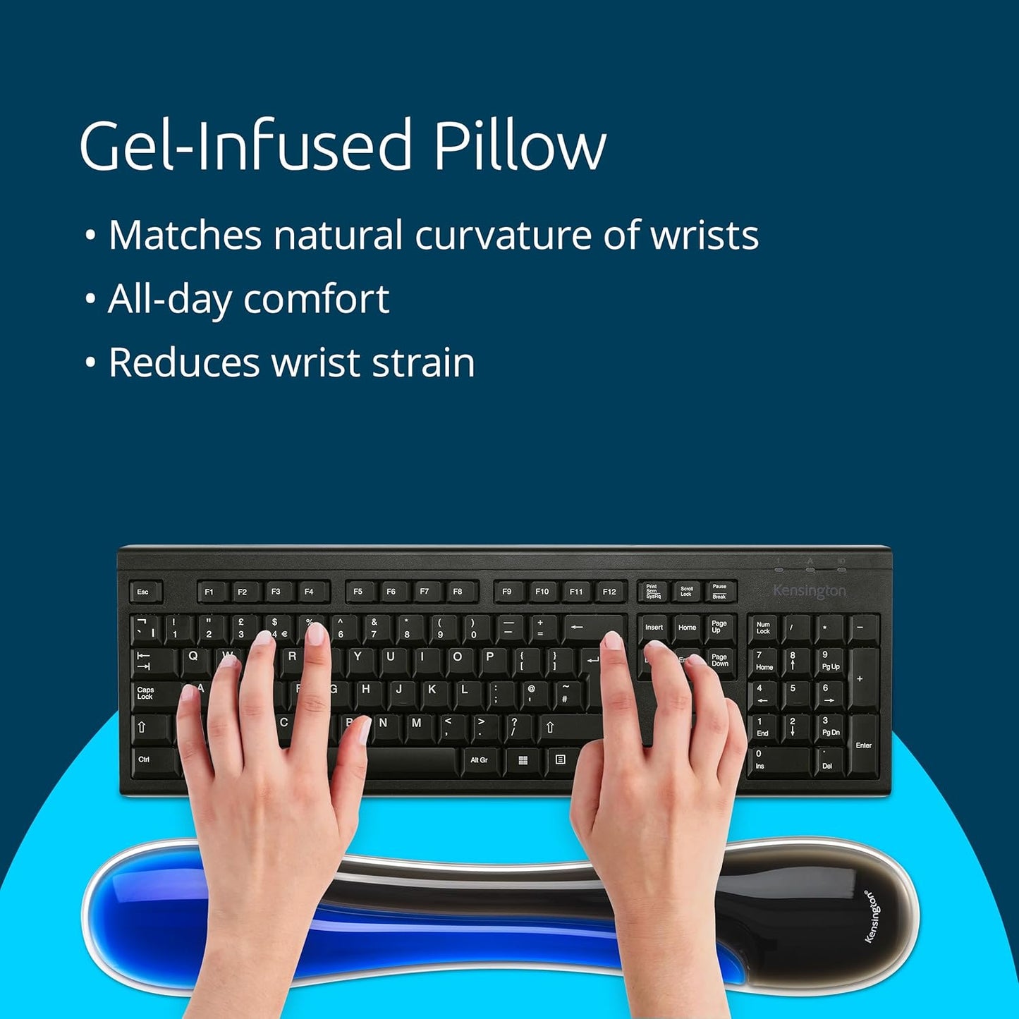 Kensington Slim Duo Gel Wrist Rest for Low Profile Keyboard, Wrist Pad for Keyboard, Ergonomic Wrist Pad for Computer, Non-Skid Computer Pad with Wrist Support, Blue K62441WW, 19" x 3.7"x 0.7”