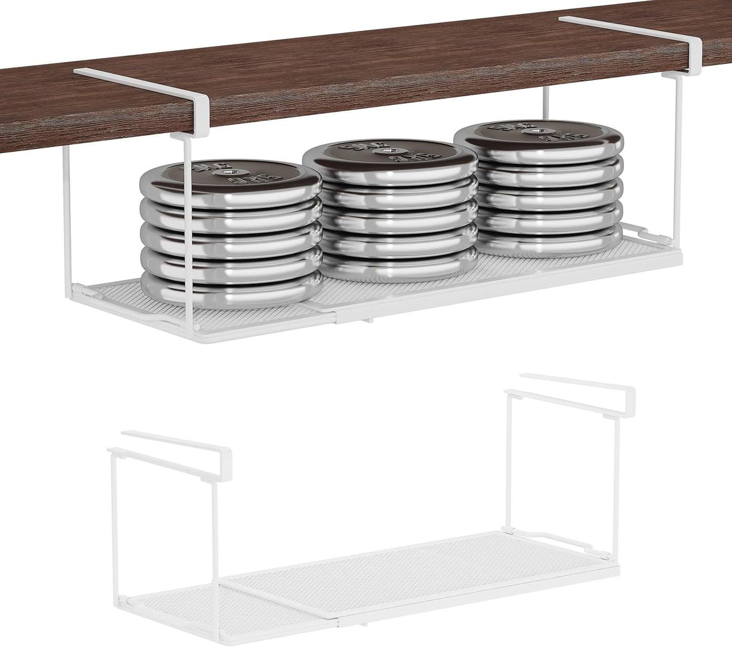 1 Pack Expandable Under Cabinet Shelf, Under Shelf Basket with 0.94 Inches Thick Clips for Kitchen Cupboard, Metal Hanging Under Desk Basket for Laundry Room, Cabinet, Shoe Rack