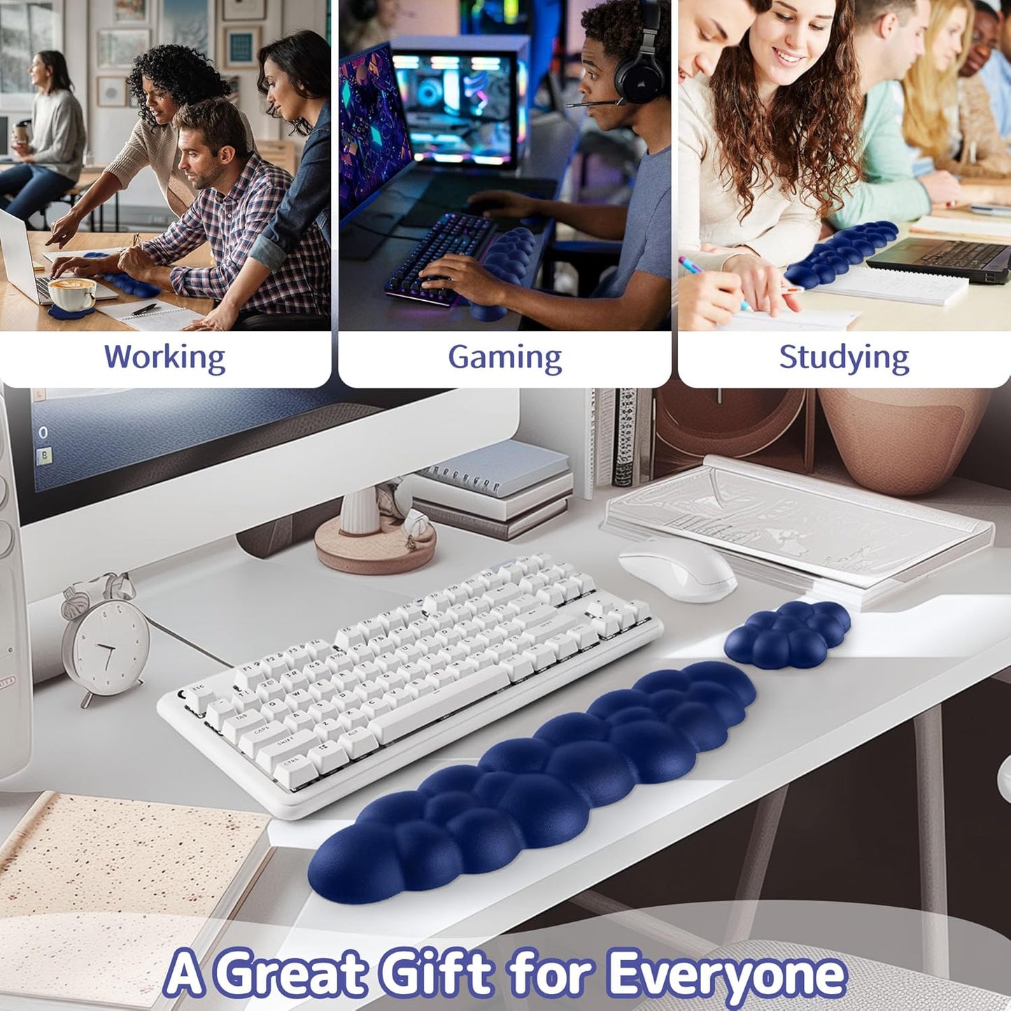 Sushret Cloud Wrist Rest Keyboard, Cloud Keyboard Wrist Pad Set with PU Leather Memory Foam, Cute Arm Rest for Palm Support, PC/Gaming Desk Accessories/Office Setup/Computer Hand Cushion - White