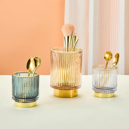 Makeup Brush Holder Organizer,Toothbrush Holders,Desk Pen Pencil Holder,Multifunctional Vintage Glass Brush Cup（L/Green/A3-6-US）