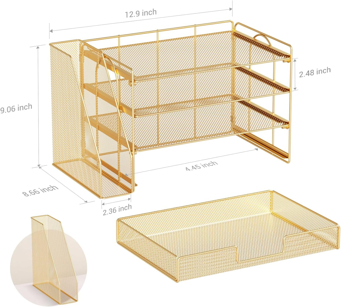 OPNICE Desk Organizers and Accessories, 4-Tier Office Desk Accessories & Workspace Organizers with Drawer and Pen Holder, Desktop Paper Tray File Organizer for Home Office Supplies, Gold