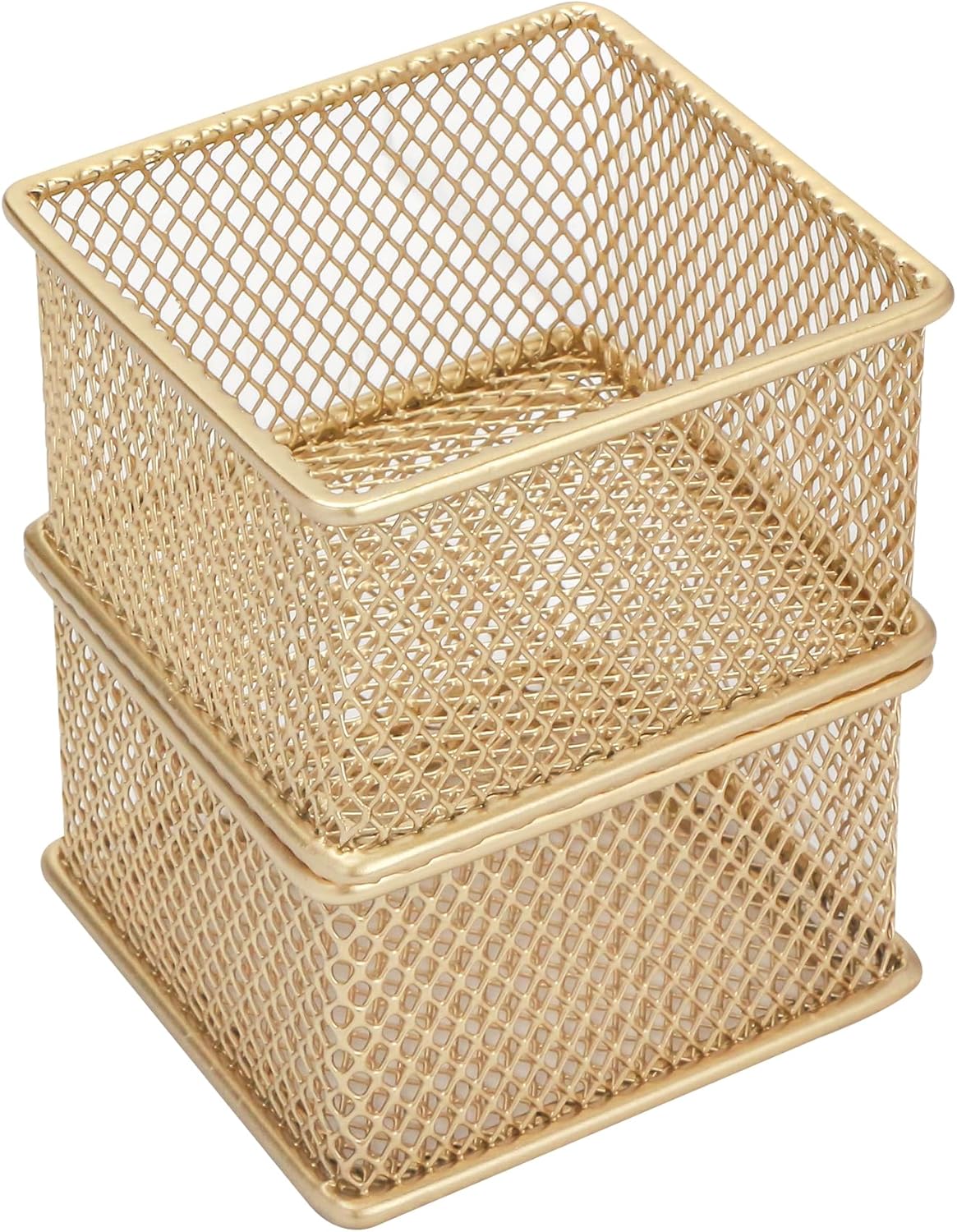 Annova Stackable Mesh Drawer Cabinet and Shelf Organizer Bins Storage Basket School Office Supply Holder Tray- Set of 2 (Gold, 3x3x2 Inch)