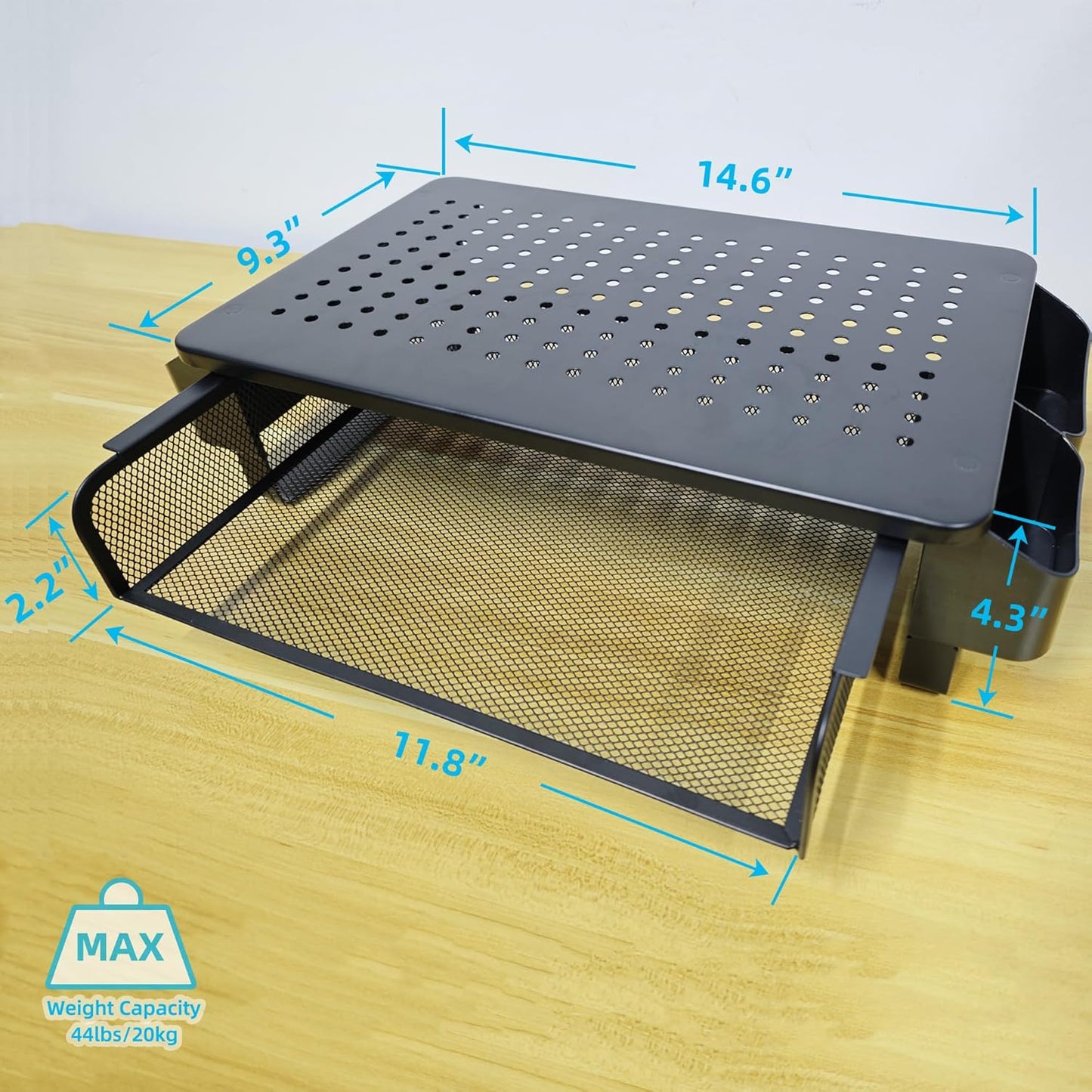 Monitor Stand Riser, Metal Laptop Stand with Storage, Printer Stand with Vented Drawer and Side Storage, Desk Organizer for Monitor, VMMR01-WDB