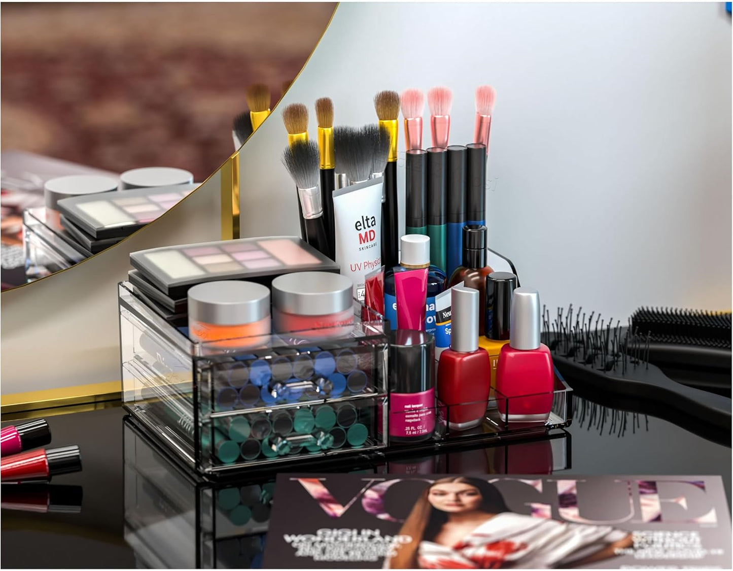 Acrylic Clear Makeup Organizer Countertop,Stackable Skincare Organizer for Vanity With 8 Drawers,Large Plastic Desk Accessories Organization,Bathroom Cosmetic Organizer Countertop for Beauty,Skin Care