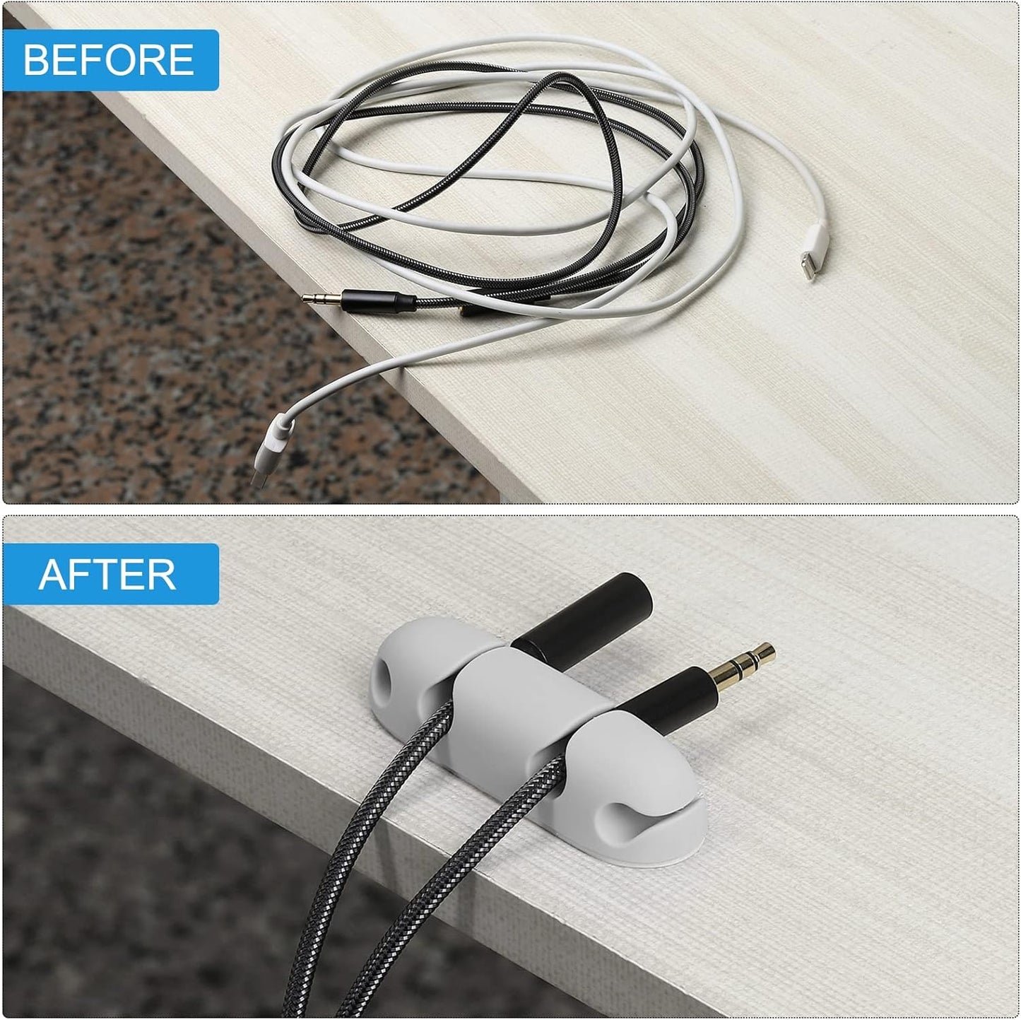 MECCANIXITY 3pcs Cable Clips Cord Organizer for Desk, 4 Slots Silicone Adhesive Cord Holders Organizer Cable Management for USB Charging Cable, Purple