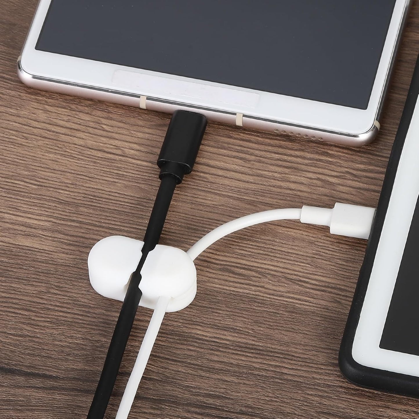 5Pcs 35mm Cable Clip 2 Holes Silicone Wire Holder Cord Organizer Adhesive Cable Keeper for Home Office Desk Fitting, White