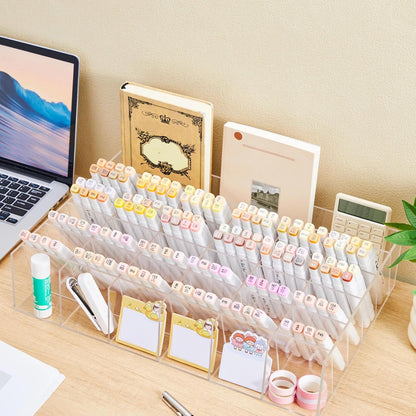 MotiMind Acrylic Pen Organizer Storage for 250 Markers Vertical Marker Organizer Acrylic Pen Display Holder for Office Desk Desktop Stationery Pencil Storage, Clear, 13 x 4 x 12.4 Inch