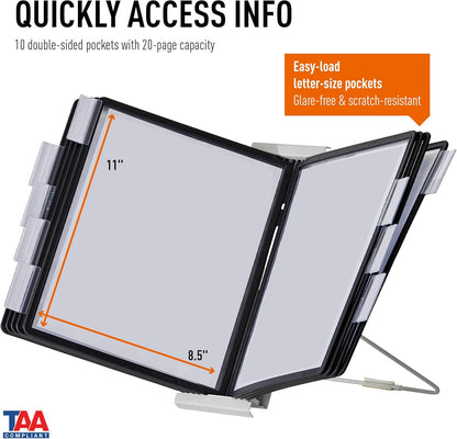 Durable Instaview20 Pocket Expandable Desktop Reference System - Letter Size 10 Double-Sided Panels - Black Color Borders