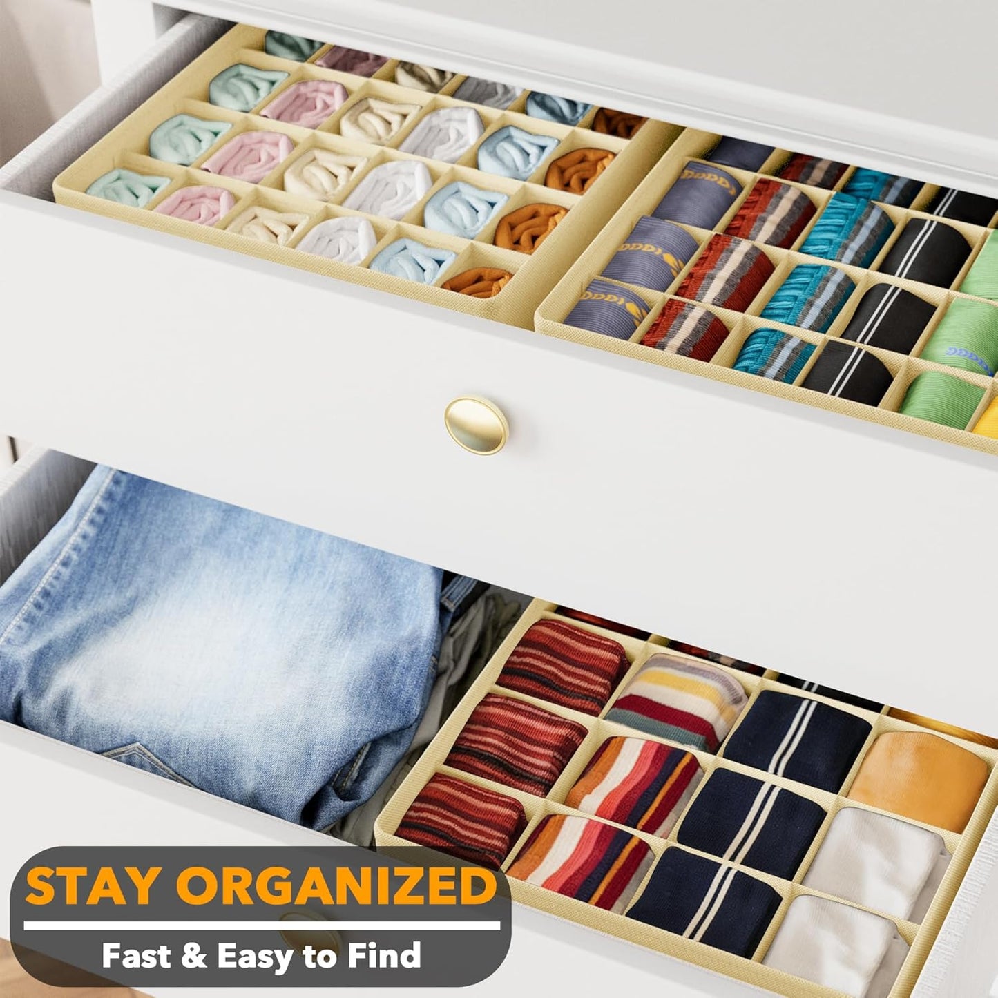 SpaceAid Drawer Organizer for Clothes, 18 Pack Dresser Drawer Organizer Bins, Closet Organizers and Storage Dividers for Clothing, Underwears, Socks (Beige)