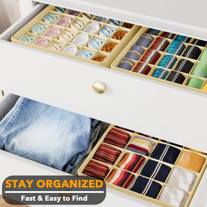 SpaceAid Drawer Organizer for Clothes, 18 Pack Dresser Drawer Organizer Bins, Closet Organizers and Storage Dividers for Clothing, Underwears, Socks (Beige)