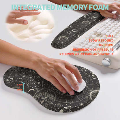 2-in-1 Ergonomic Set, Wave Rise Keyboard Wrist Rest and Massage Bulge Slope Mouse Pad Wrist Support, Cushion Memory Foam Integrated to Relieve Wrist Pain, Black
