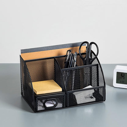 Amazon Basics Wire Mesh Pen Holder, Pencil Cup Desk Organizer for Stationery, Scissors, Office Caddy Storage, 3.7" x 3.3", Black