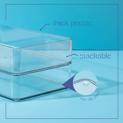 primebox Six Pieces - Clear Plastic Drawer Organizer Bins - Stackable, Non-Slip, 3 Sizes