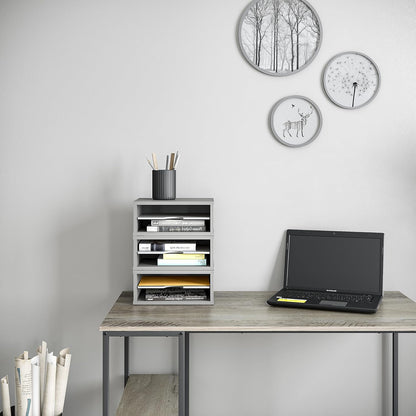 Ballucci File Organizer, 2-Tier Document Paper Sorter, Stackable Wood Desk Organizer Mail Holder, Monitor Stand with Storage Shelves, White