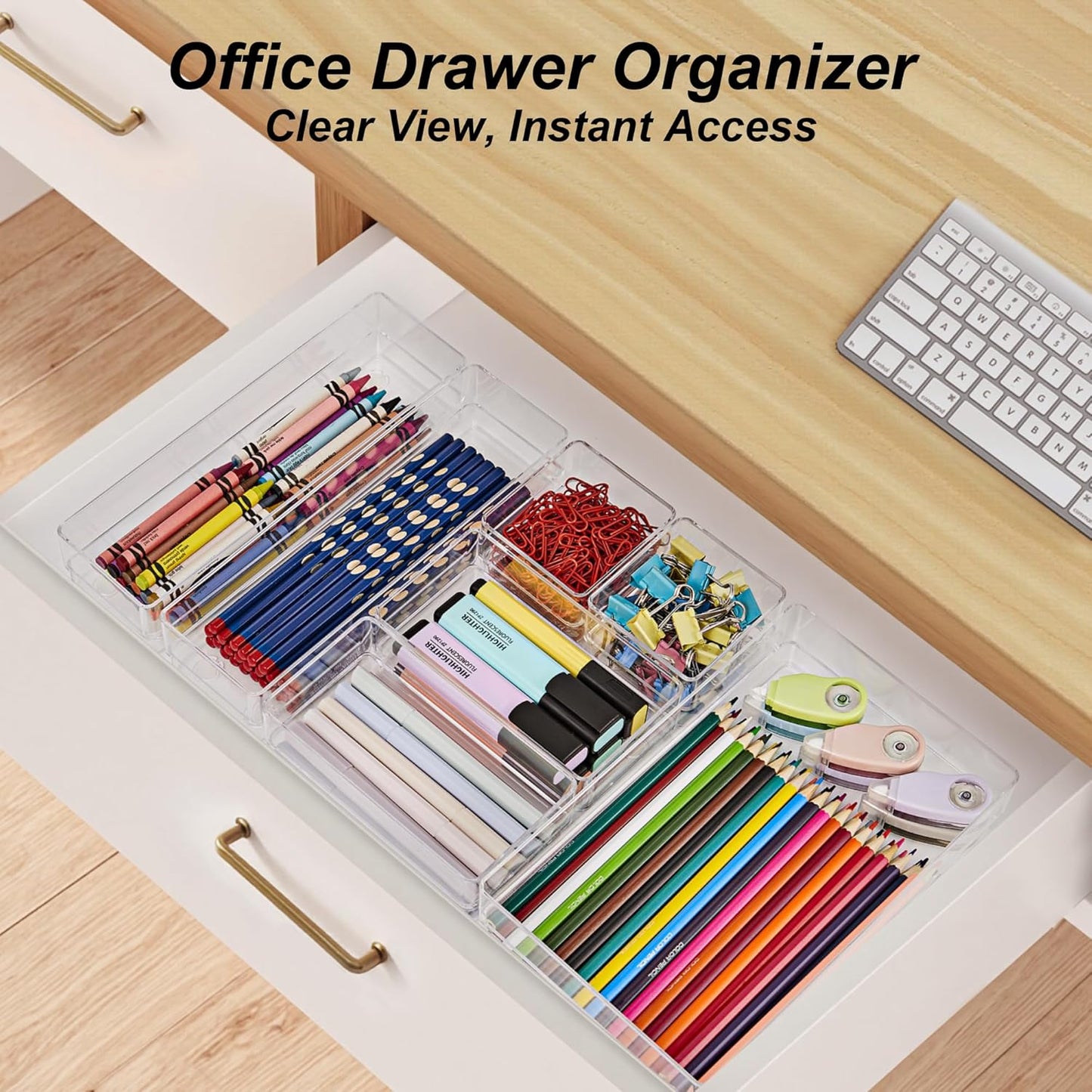 SMARTAKE 7-Piece Drawer Organizer with Non-Slip Silicone Pads, 4-Size Desk Drawer Organizer Trays Storage Tray for Makeup, Jewelries, Utensils in Bedroom Dresser, Office and Kitchen (Clear)
