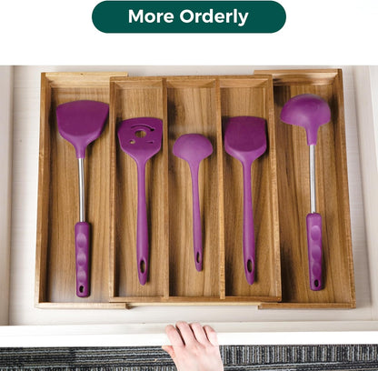 Utoplike Bamboo Expandable Kitchen Drawer Organizer, Adjustable Utensil Holder and Cutlery Tray Organiser, Drawer Divider for Silverware, Flatware, Knives in Kitchen, Bedroom, Living Room, 5 Slot