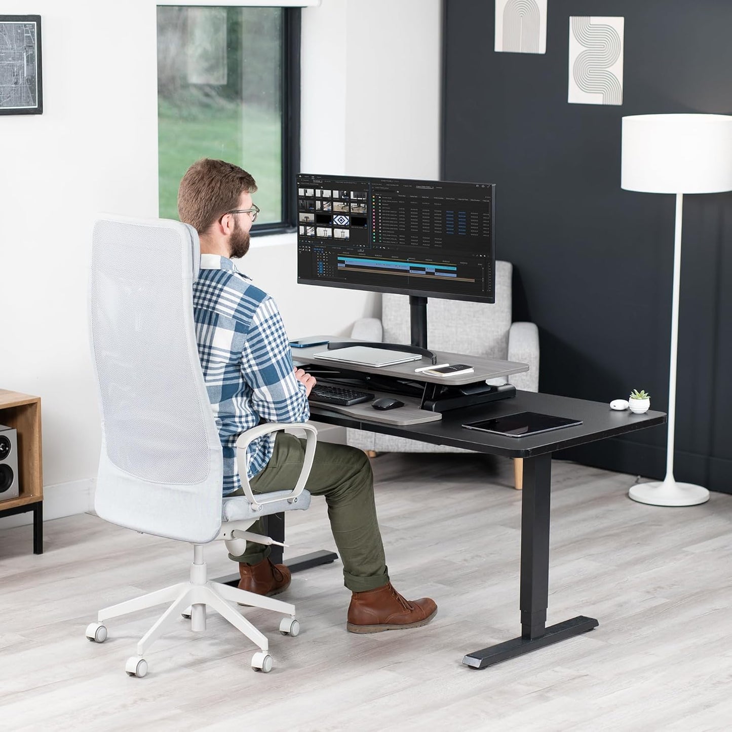VIVO 26 inch Desk Converter, K Series, Height Adjustable Sit to Stand Riser, Dual Monitor and Laptop Workstation with Keyboard Tray, Black, DESK-V026KB