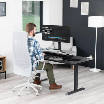 VIVO 26 inch Desk Converter, K Series, Height Adjustable Sit to Stand Riser, Dual Monitor and Laptop Workstation with Keyboard Tray, Black, DESK-V026KB