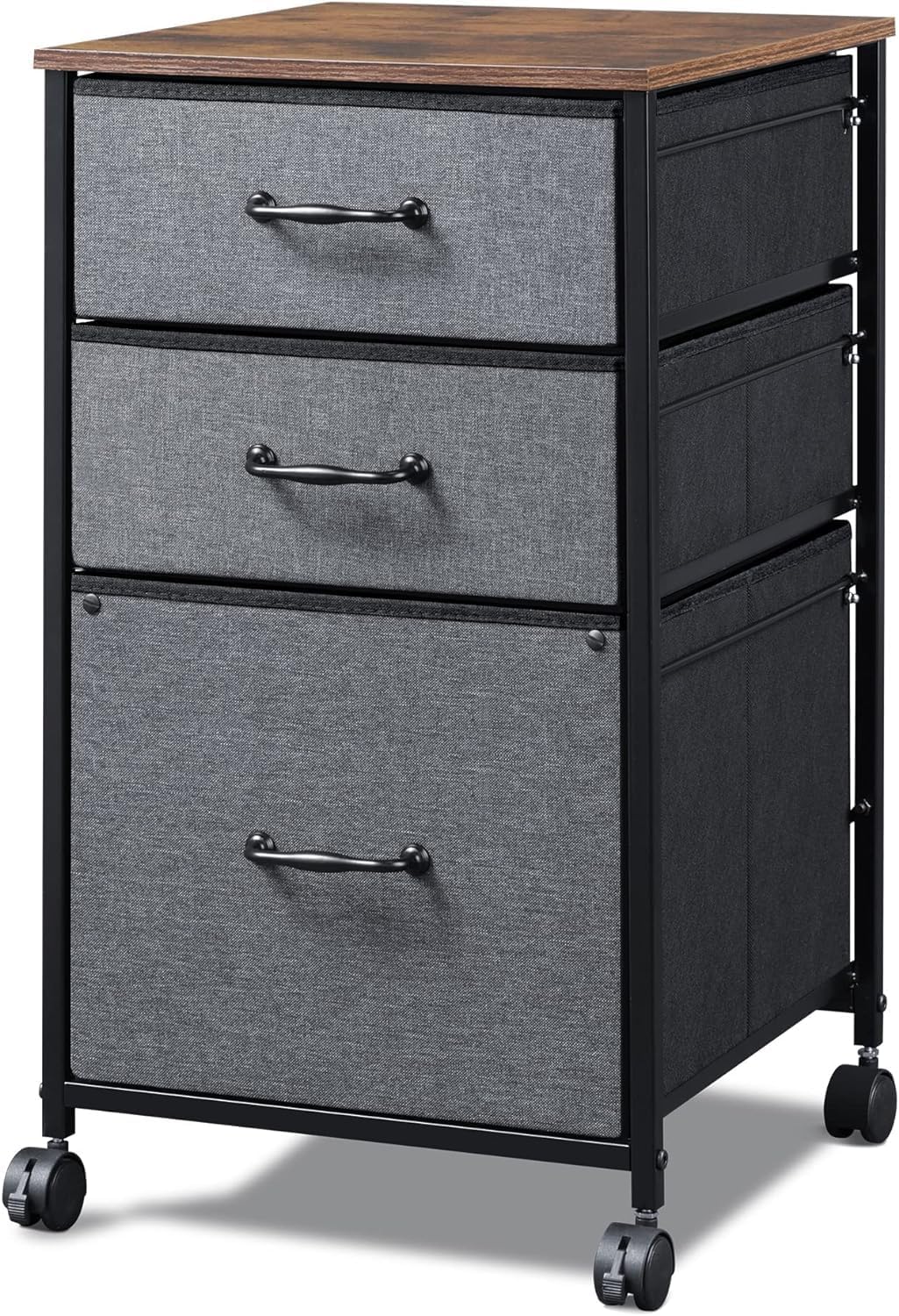 DEVAISE Mobile File Cabinet, Rolling Printer Stand with 3 Drawers, Fabric Vertical Filing Cabinet fits A4 or Letter Size for Home Office, Black
