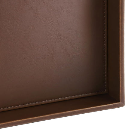 HofferRuffer Faux Leather Vanity Tray, Elegant Desktop Storage Organizer, Decorative Catchall for Perfume, Bathroom Valet, Nightstand or Dresser, Black, 10.2 x 8.4 x 1.8 Inches