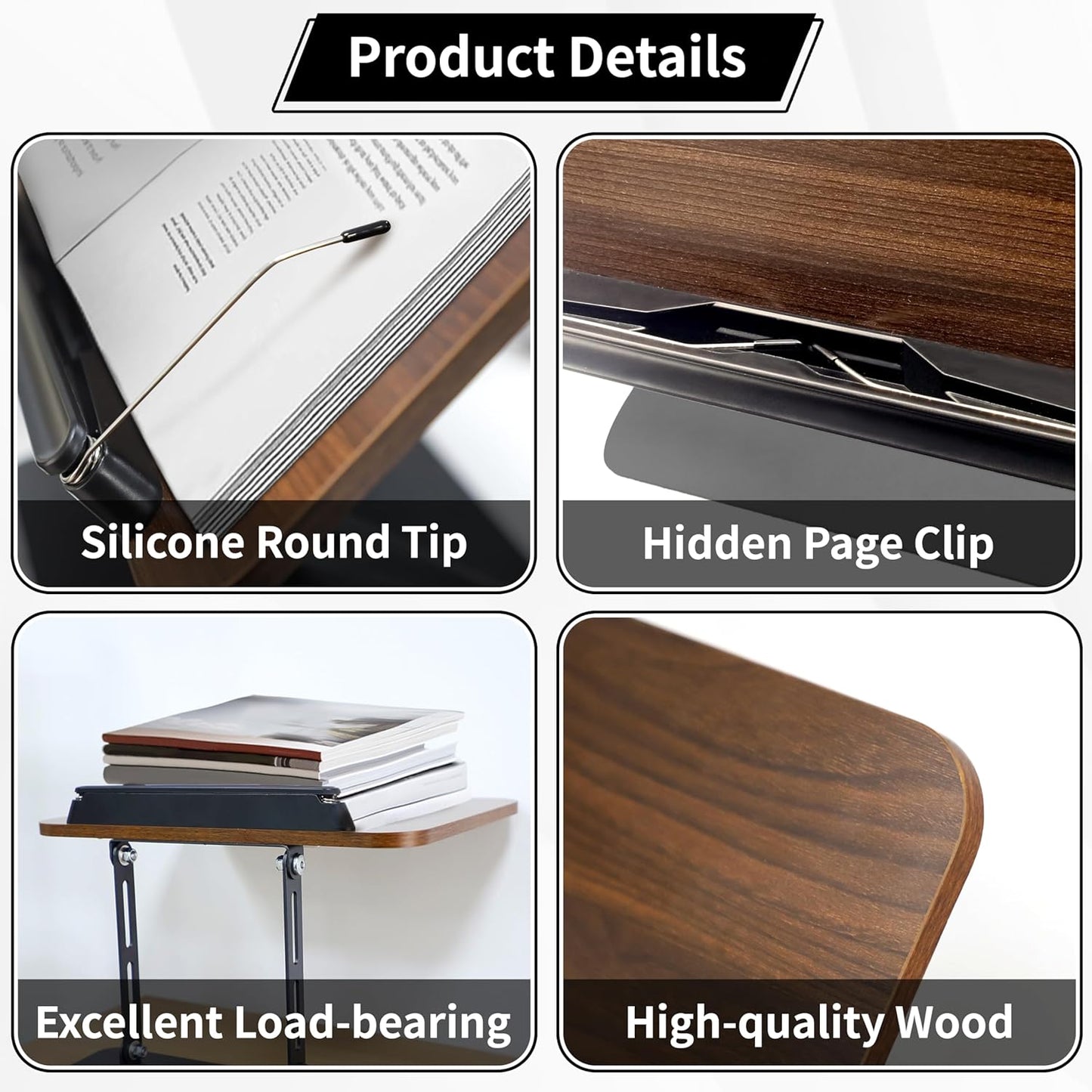 Book Stand for Reading, Multi-Angle & Height Book Holder with 360° Swivel Base, Lightweight Foldable Cookbook Stand for Kitchen, Office, Textbook, Recipe, Music Scores, Kindle, Tablet