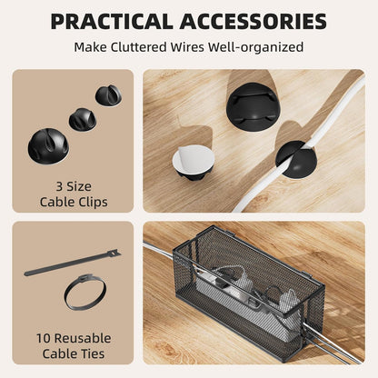 3 Pack Cable Management Box, Metal Mesh Cord Organizer Box for TV Wires, Electrical Hiding, Power Strip – Under Desk Cable Storage Box with Cable Clips&Reusable Cable Ties for HomeOffice - White