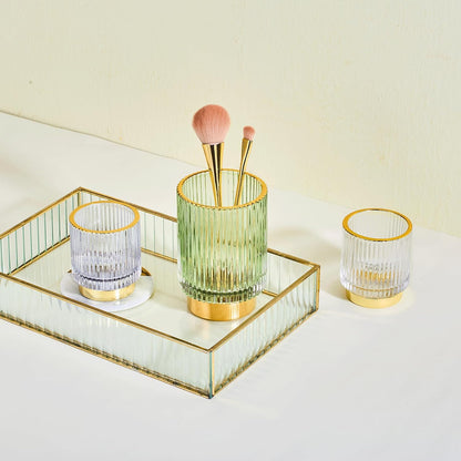 Makeup Brush Holder Organizer,Toothbrush Holders,Desk Pen Pencil Holder,Multifunctional Vintage Glass Brush Cup（L/Green/A3-6-US）