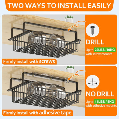 ENONCI Under Desk Drawer, Slide Out Design,No Drill Metal Under Desk Cable Management, Under Table Storage Shelf Tray Basket Under Table Drawer Organizer for Office, Home, Workspace, Cabinet