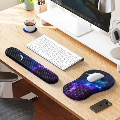 HAOCOO Keyboard Wrist Rest, Ergonomic Mouse Pad with Wrist Rest, 3 in 1 Keyboard and Mouse pad with Coaster Set, Memory Foam Wrist Support, Non-Slip PU Base for Home Office, Rose Gold Pink