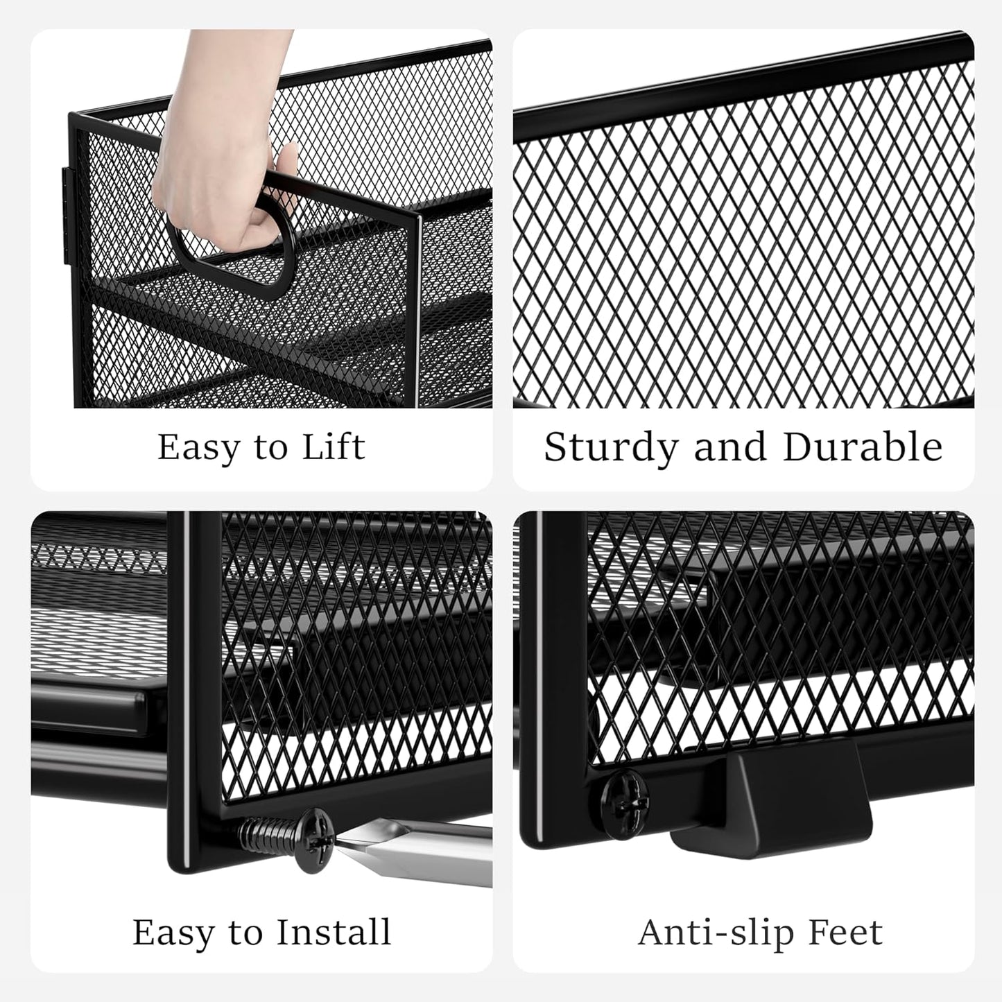 Subekyu 6 Tier Office File Paper Desk Tray Organizer with Handle, Stackable Slide Mesh Letter Tray Folder Blue Desk Organizer, Desktop Document Sorter for Classroom, Office, Home Supplies Storage