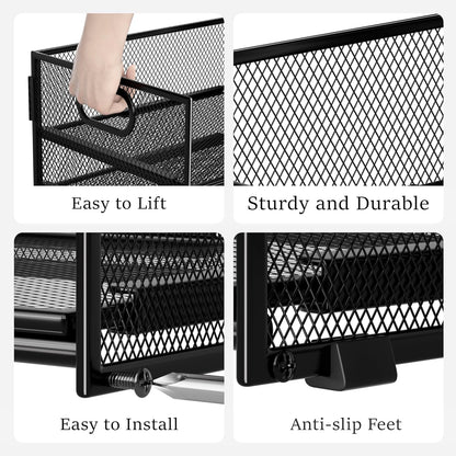 Subekyu 6 Tier Office File Paper Desk Tray Organizer with Handle, Stackable Slide Mesh Letter Tray Folder Blue Desk Organizer, Desktop Document Sorter for Classroom, Office, Home Supplies Storage
