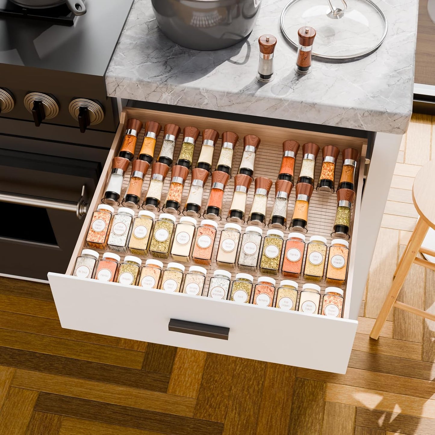 Yieach 8 Pack Adjustable In Drawer Spice Organizer - Expandable From 11'' to 22'' - Acrylic Drawer Seasoning Organizer,Clear Spice Organization Tray for Cabinet Drawers Condiment,Nail Polish and Jar