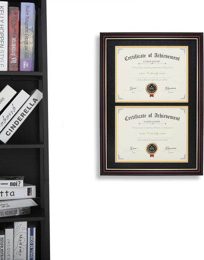 ELSKER&HOME Diploma Frame - Wide Solid Wood Frame - Black Velvet Golden Rim Mat - Semi-Tempered Glass - Includes Hanging Hardware and Desktop Easel(ONLY Display 11×14 Document/Certificate)
