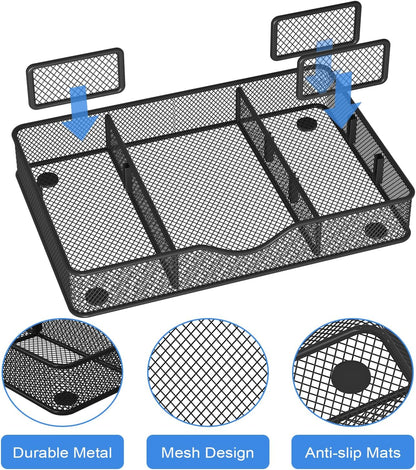 VyGrow Desk Drawer Organizer Tray, Metal Mesh Drawer Organizers Office, 6 Adjustable Compartment, Desk Organizer Tray for Home Office 12.87L x 8.73D x 1.96H inch, Black, 1PC Medium