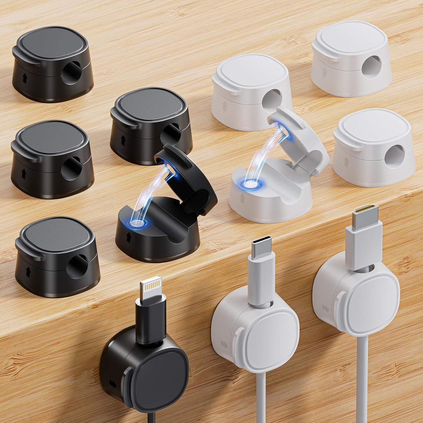 12 Pack Magnetic Cable Clips – [One-Snap Lock] Phone Cord Holder for Desk, Adhesive Magnetic Cord Organiser for Nightstand, Wall, Car – Under Desk Cable Management for Office, Home