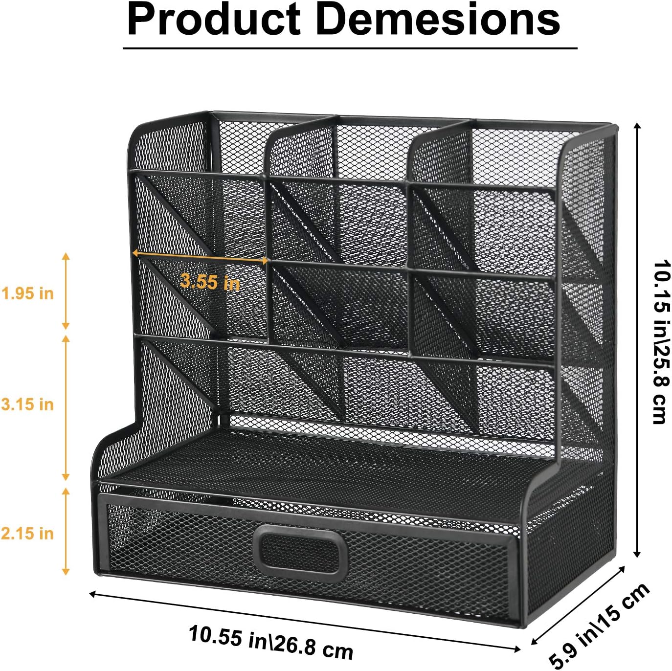 Marbrasse Mesh Pen Holder for Desk, Multi-Functional Pencil Organizer with Drawer, Desk Organizers and Accessories for Office Art Supplies (Black)