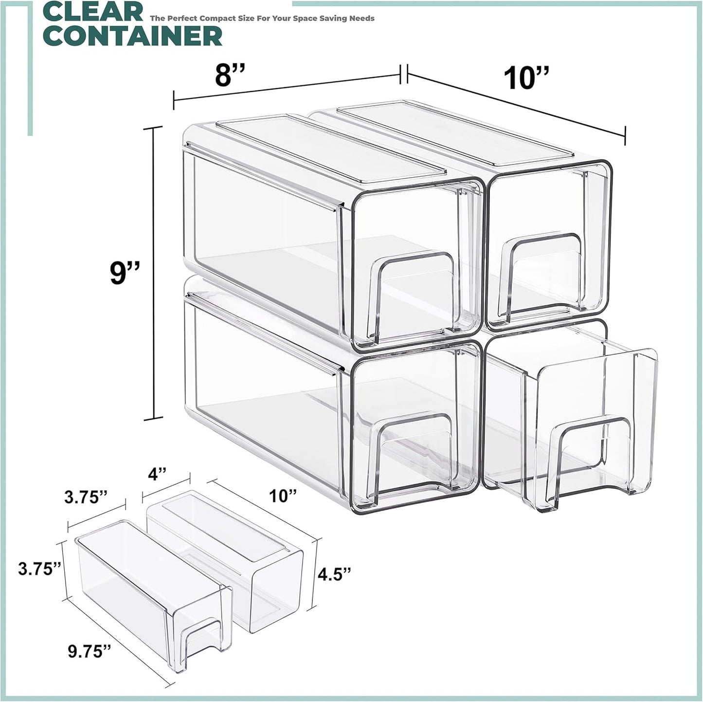 Sorbus Medium Clear Stackable Storage Drawers – 2-Pack Plastic Organizer Bins with Handles – Pull-Out Stackable Drawers for Bathroom Closet, Medicine, Cabinet, Pantry Storage, Baby Bottle Organizer