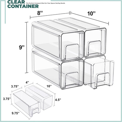 Sorbus Medium Clear Stackable Storage Drawers – 2-Pack Plastic Organizer Bins with Handles – Pull-Out Stackable Drawers for Bathroom Closet, Medicine, Cabinet, Pantry Storage, Baby Bottle Organizer