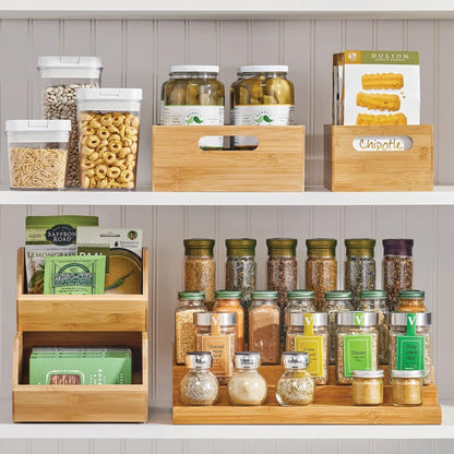 mDesign Kitchen Storage Box – Open-Top Bamboo Storage Tray with Handles – Versatile Cupboard Organiser for Shelves, Pantries, Surfaces and Cupboards – Natural