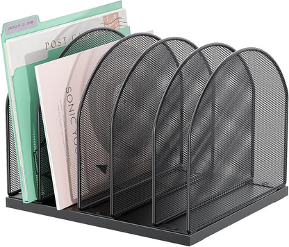 gianotter Desktop File Organizer, Desk Organizer with 5 Compartments, Paper Organizer for Desk, Workspace Organizers for Office Supplies (Black, Upright Style)