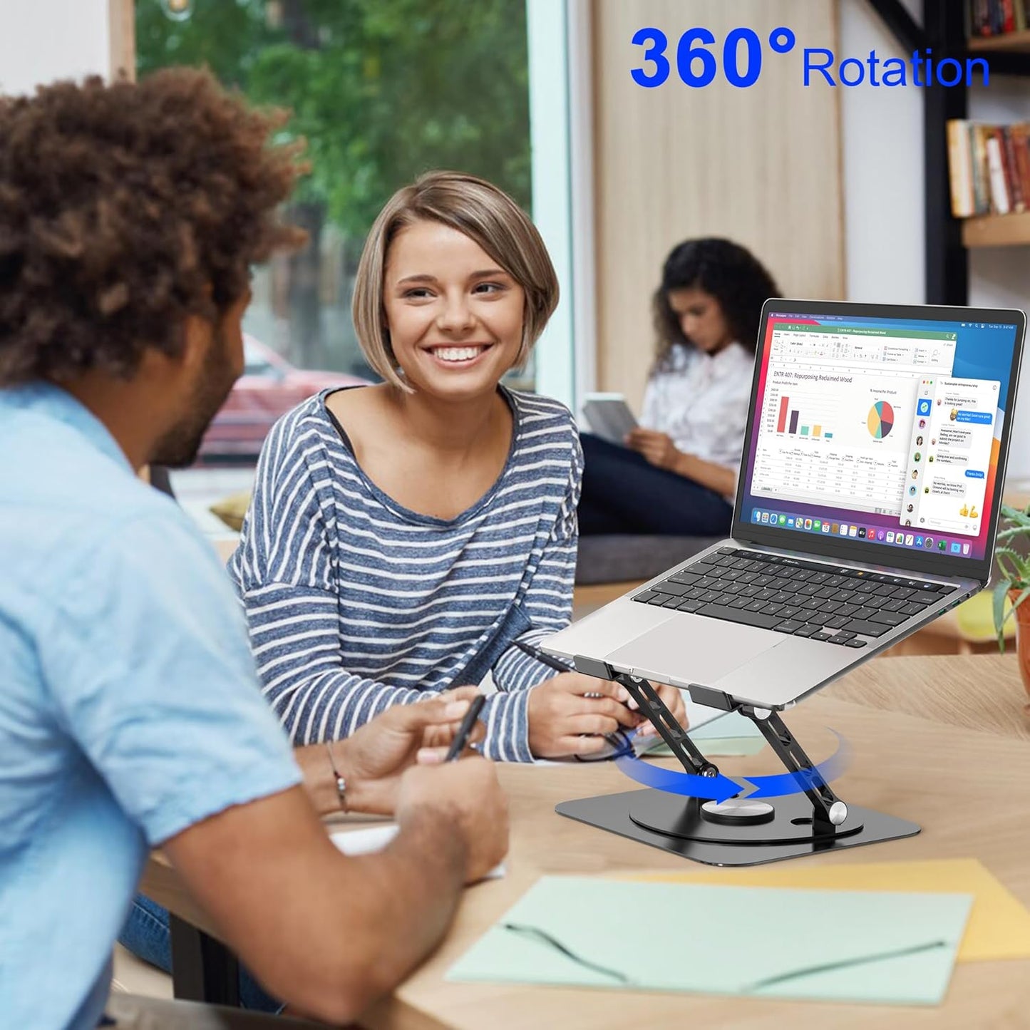 Laptop Stand,with 360°Rotating Base,External Cooling Fan,Adjustable RGB Lighting,Ergonomic Foldable Notebook Computer Holder.Compatible with All 10-17" Laptops Tablets,Silver