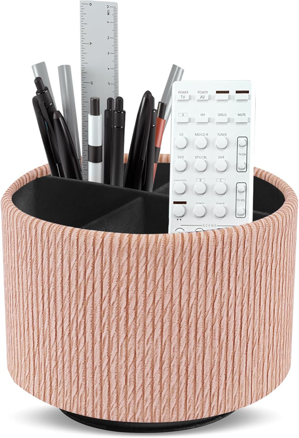 Hennaja Round Leather Art Supply Organizer,Remote Control Holder,360 Degree Rotating,Multi-Functional Pencil Holder,4 Compartments Desktop Stationary Organizer(1-Blue Bird) - Colors B