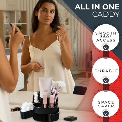 Masirs Small 360 Rotating Makeup Organizer - Mini Yet Spacious Cosmetic Storage Solution with Multiple Compartments - The Perfect Spinning Make-Up Caddy for Vanity or Bathroom Counter (Round - Clear)