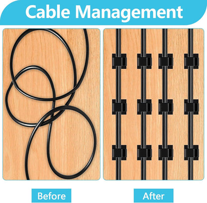 Abnii 100PCS Cable Clips, Adhesive Wire Clips Organizer Cord Clips Management, Cable Staples Outdoor Strong for Wall, Desk, Christmas Lights, String Lights, TV PC Ethernet Cable, Clear Small