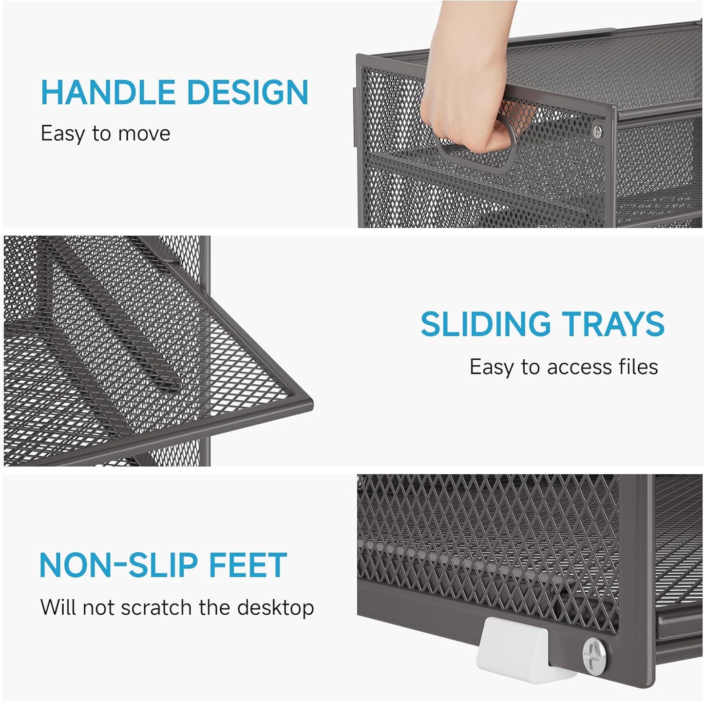 Lavatino 3-Tier Letter Tray Desk Paper Organizer – Black Mesh Metal File Tray Organizer for Desk, Office Supplies & Home Organization | Fits A4/Letter Paper, Mail, Magazines and Office Accessories