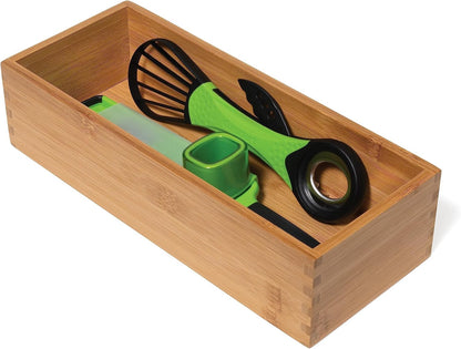 Lipper International Bamboo Wood Utensil Holder Storage Box for Cooking Tools, Makeup, or Office Supplies, 4" x 9 1/4" x 3"