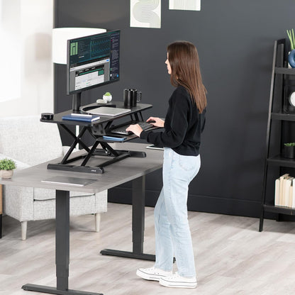 VIVO 26 inch Desk Converter, K Series, Height Adjustable Sit to Stand Riser, Dual Monitor and Laptop Workstation with Keyboard Tray, Black, DESK-V026KB