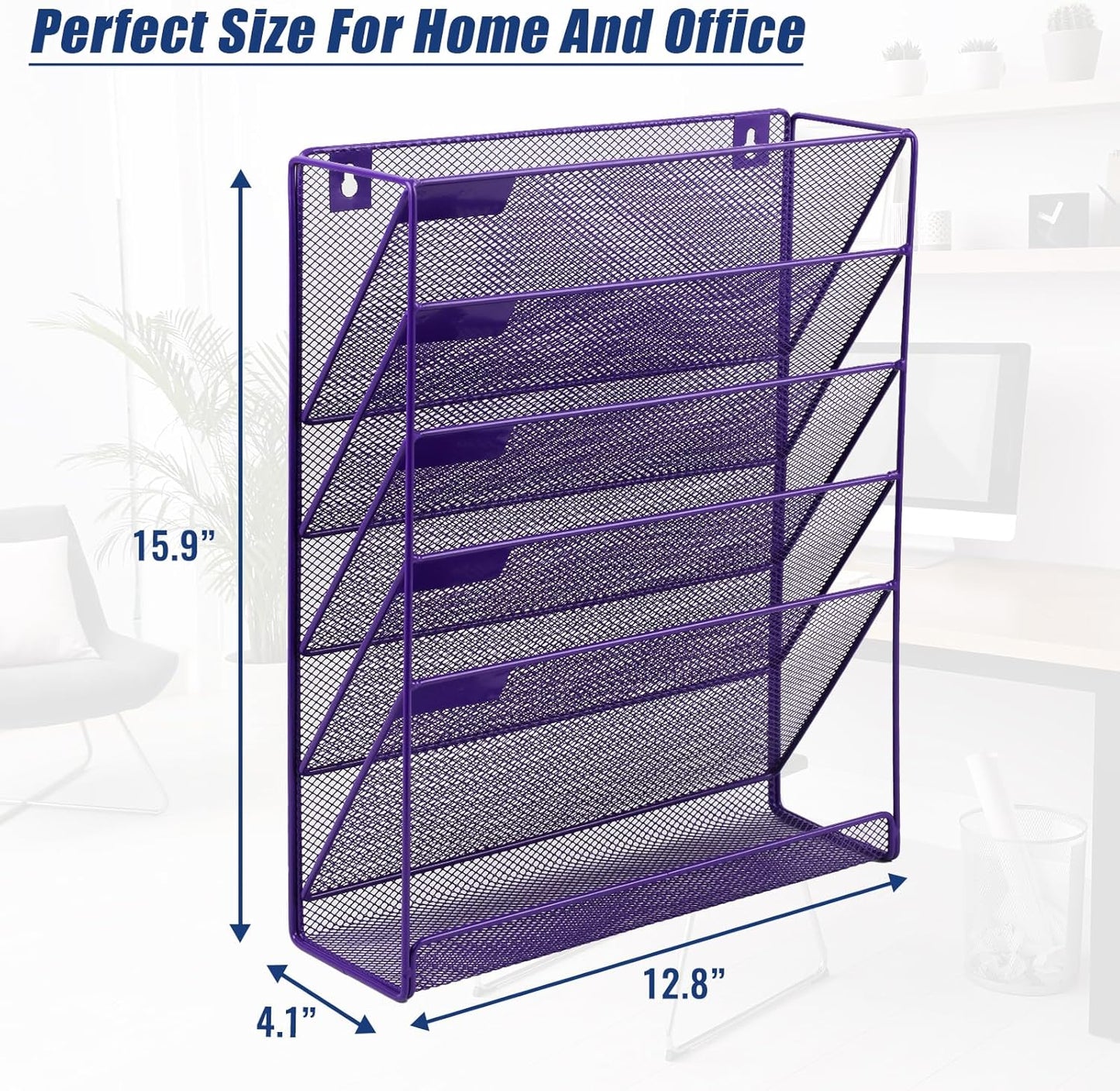EASEPRES Desk File Organizer Mesh 6-Tier, Hanging Wall Mount Document Organization Stand, Desktop Vertical Mail Paper Folder Holder Rack with Bottom Tray for Office Home Cubicle Countertop, Black