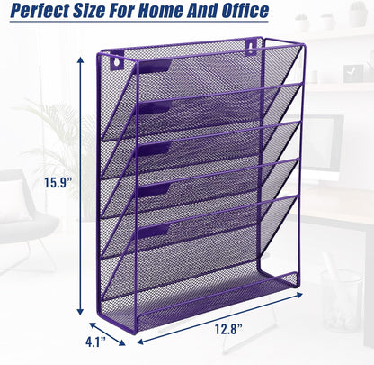 EASEPRES Desk File Organizer Mesh 6-Tier, Hanging Wall Mount Document Organization Stand, Desktop Vertical Mail Paper Folder Holder Rack with Bottom Tray for Office Home Cubicle Countertop, Black
